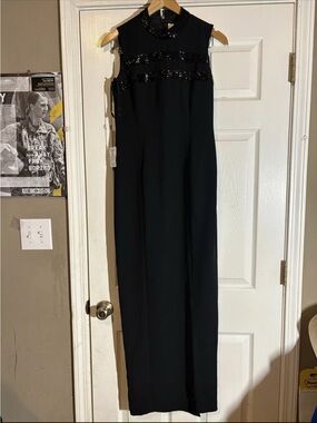 Black Sleeveless Sequin-Trim Maxi Dress